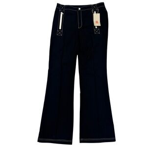Stefanel NWT Navy Euro 40 US 8 Micro Flare Trousers Contrast Stitch Euro Chic
